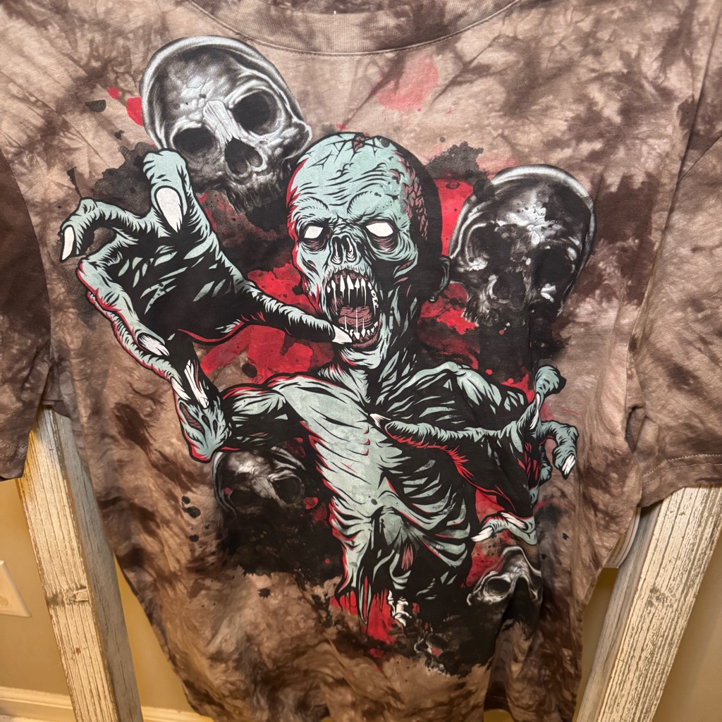 Zombie Skull Horror Tie Dye Graphic T Shirt Adult L Brown Black Cotton Nwt